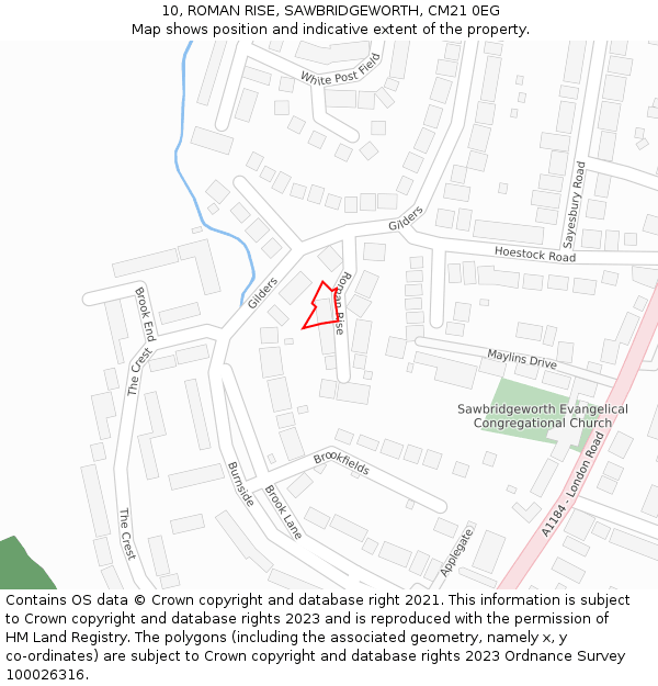 10, ROMAN RISE, SAWBRIDGEWORTH, CM21 0EG: Location map and indicative extent of plot