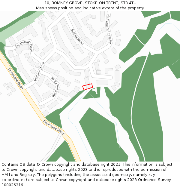 10, ROMNEY GROVE, STOKE-ON-TRENT, ST3 4TU: Location map and indicative extent of plot