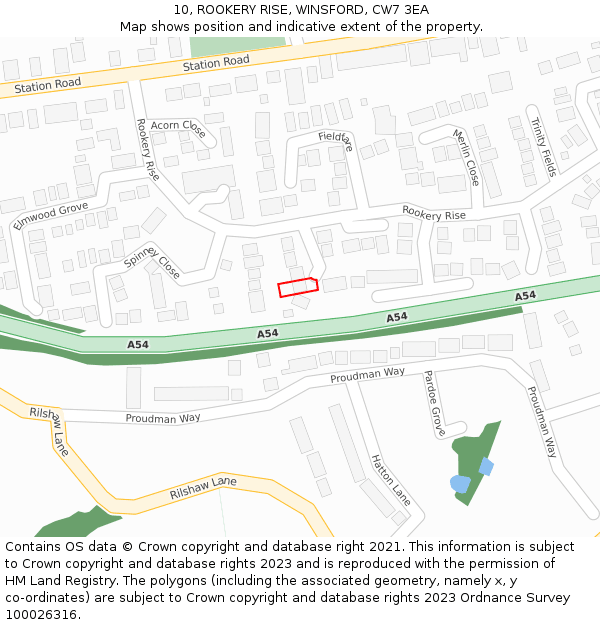 10, ROOKERY RISE, WINSFORD, CW7 3EA: Location map and indicative extent of plot