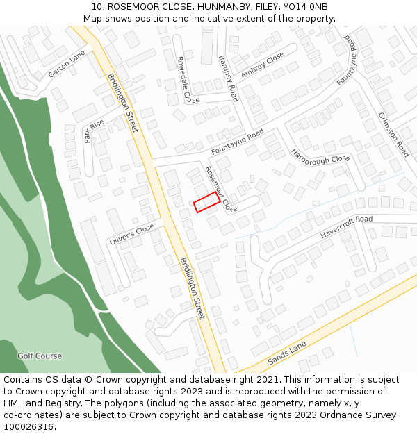 10, ROSEMOOR CLOSE, HUNMANBY, FILEY, YO14 0NB: Location map and indicative extent of plot