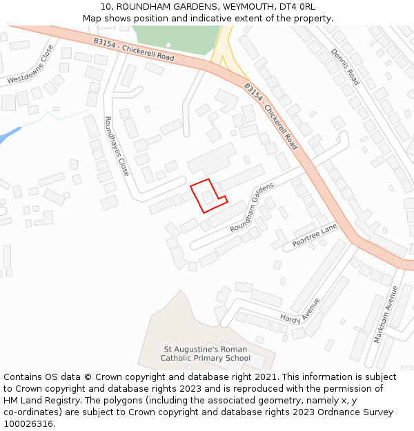 10, ROUNDHAM GARDENS, WEYMOUTH, DT4 0RL: Location map and indicative extent of plot