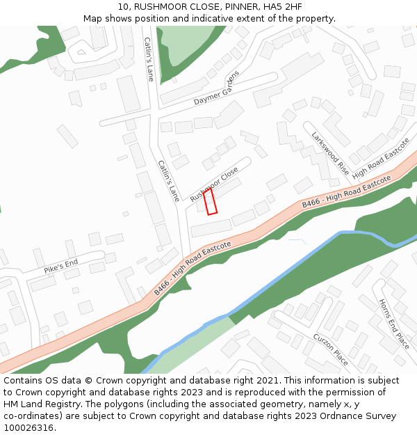 10, RUSHMOOR CLOSE, PINNER, HA5 2HF: Location map and indicative extent of plot
