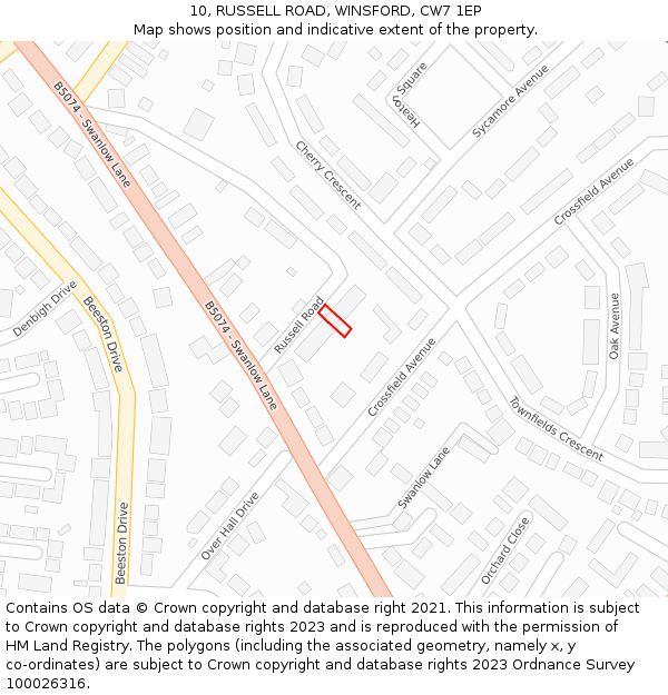 10, RUSSELL ROAD, WINSFORD, CW7 1EP: Location map and indicative extent of plot