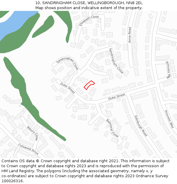 10, SANDRINGHAM CLOSE, WELLINGBOROUGH, NN8 2EL: Location map and indicative extent of plot