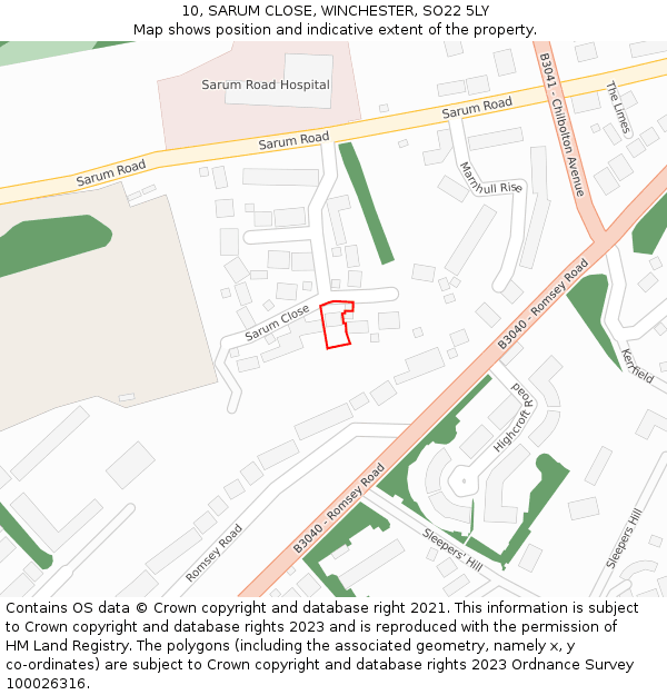 10, SARUM CLOSE, WINCHESTER, SO22 5LY: Location map and indicative extent of plot