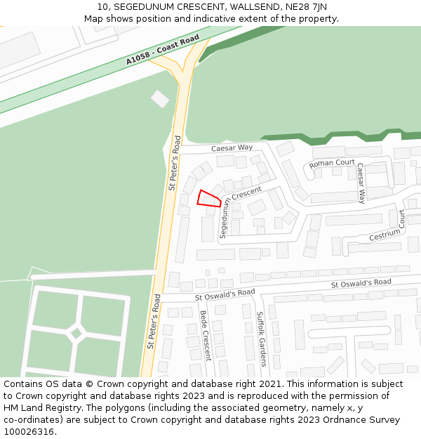 10, SEGEDUNUM CRESCENT, WALLSEND, NE28 7JN: Location map and indicative extent of plot