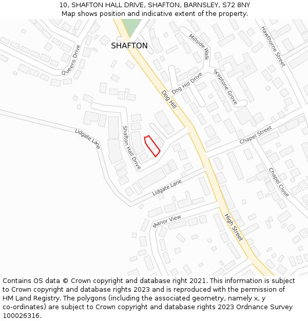 10, SHAFTON HALL DRIVE, SHAFTON, BARNSLEY, S72 8NY: Location map and indicative extent of plot