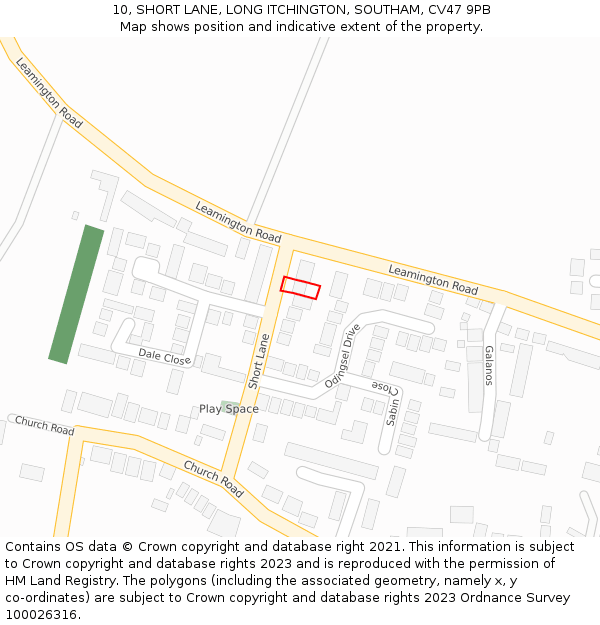 10, SHORT LANE, LONG ITCHINGTON, SOUTHAM, CV47 9PB: Location map and indicative extent of plot