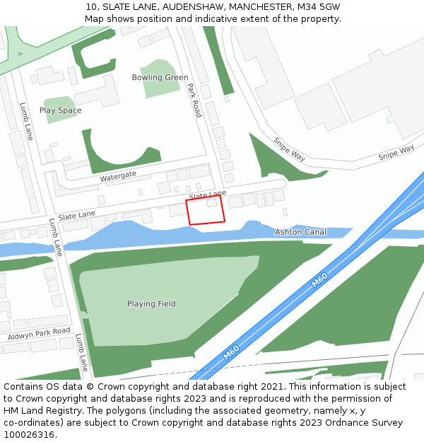 10, SLATE LANE, AUDENSHAW, MANCHESTER, M34 5GW: Location map and indicative extent of plot