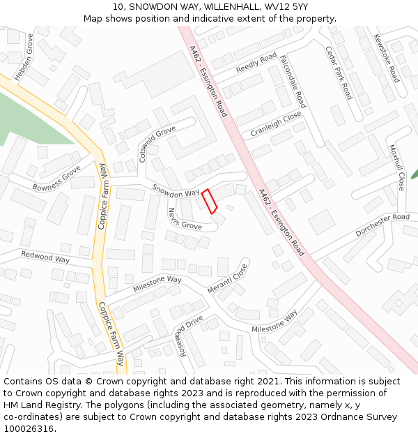 10, SNOWDON WAY, WILLENHALL, WV12 5YY: Location map and indicative extent of plot
