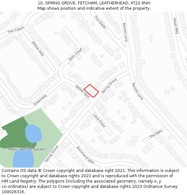 10, SPRING GROVE, FETCHAM, LEATHERHEAD, KT22 9NH: Location map and indicative extent of plot