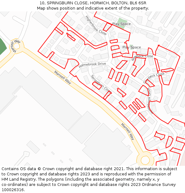10, SPRINGBURN CLOSE, HORWICH, BOLTON, BL6 6SR: Location map and indicative extent of plot