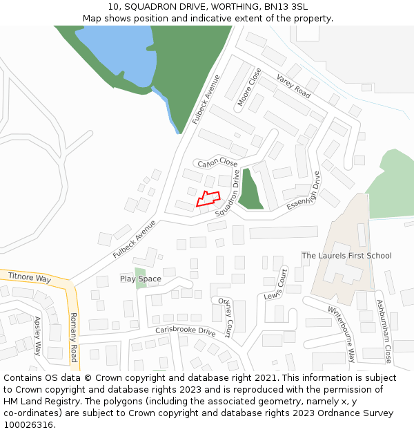 10, SQUADRON DRIVE, WORTHING, BN13 3SL: Location map and indicative extent of plot