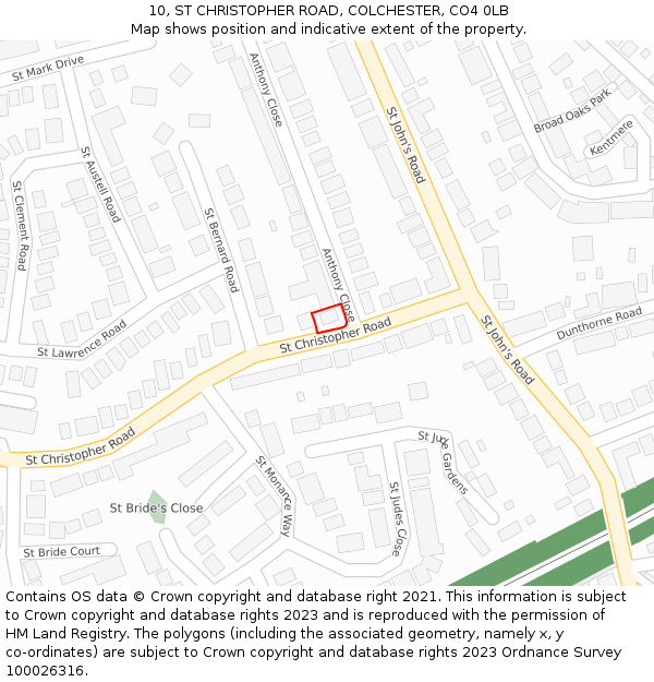 10, ST CHRISTOPHER ROAD, COLCHESTER, CO4 0LB: Location map and indicative extent of plot