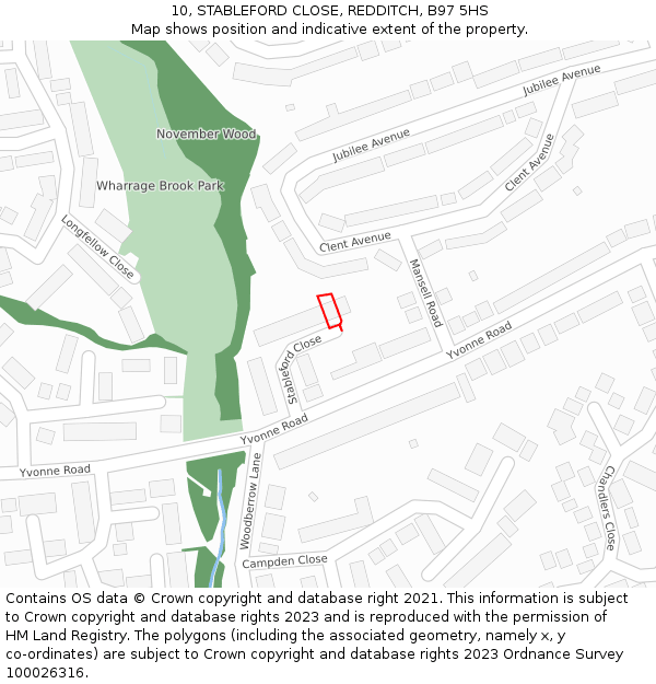 10, STABLEFORD CLOSE, REDDITCH, B97 5HS: Location map and indicative extent of plot