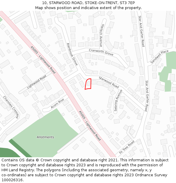 10, STARWOOD ROAD, STOKE-ON-TRENT, ST3 7EP: Location map and indicative extent of plot