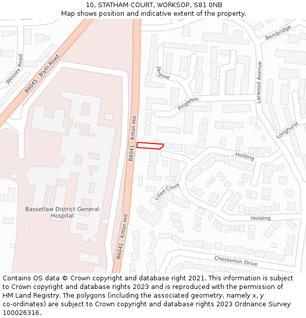 10, STATHAM COURT, WORKSOP, S81 0NB: Location map and indicative extent of plot