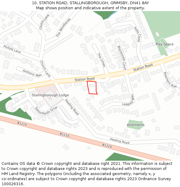 10, STATION ROAD, STALLINGBOROUGH, GRIMSBY, DN41 8AY: Location map and indicative extent of plot