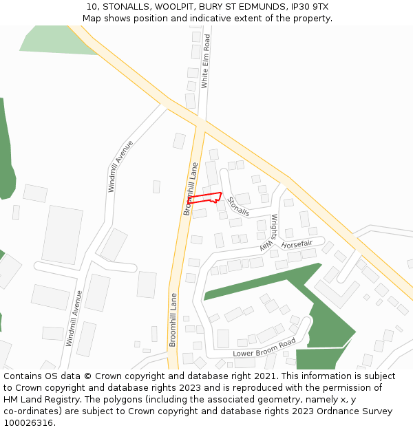 10, STONALLS, WOOLPIT, BURY ST EDMUNDS, IP30 9TX: Location map and indicative extent of plot