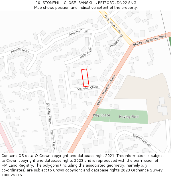 10, STONEHILL CLOSE, RANSKILL, RETFORD, DN22 8NG: Location map and indicative extent of plot