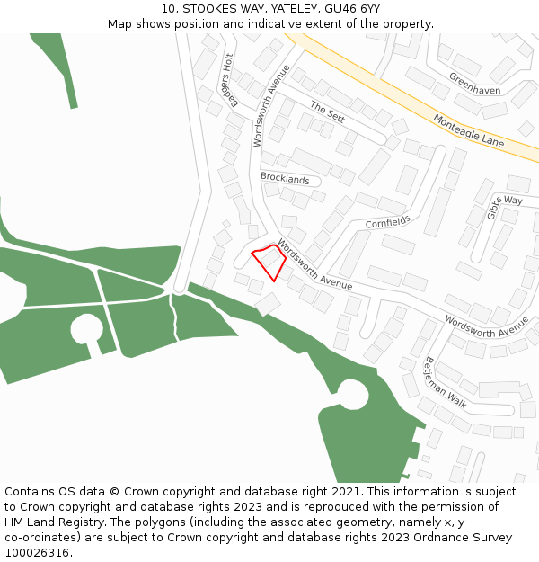 10, STOOKES WAY, YATELEY, GU46 6YY: Location map and indicative extent of plot