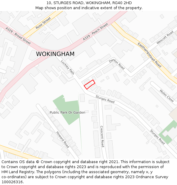 10, STURGES ROAD, WOKINGHAM, RG40 2HD: Location map and indicative extent of plot