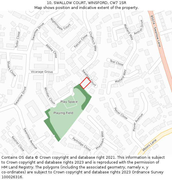 10, SWALLOW COURT, WINSFORD, CW7 1SR: Location map and indicative extent of plot