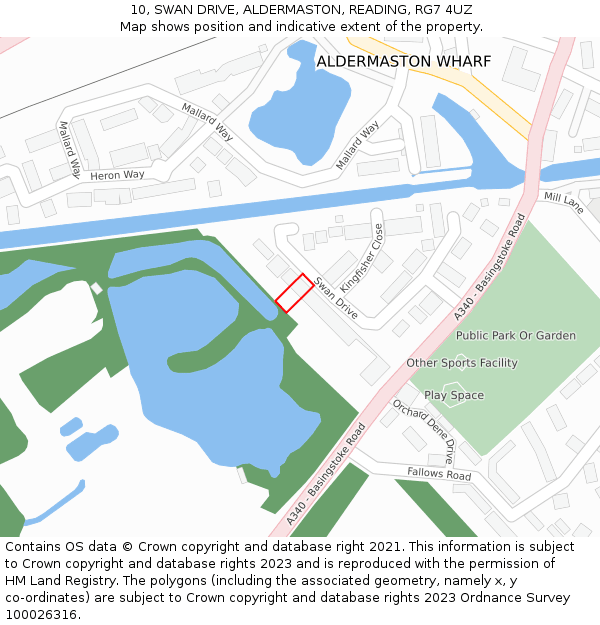 10, SWAN DRIVE, ALDERMASTON, READING, RG7 4UZ: Location map and indicative extent of plot