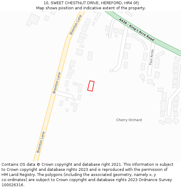 10, SWEET CHESTNUT DRIVE, HEREFORD, HR4 0FJ: Location map and indicative extent of plot