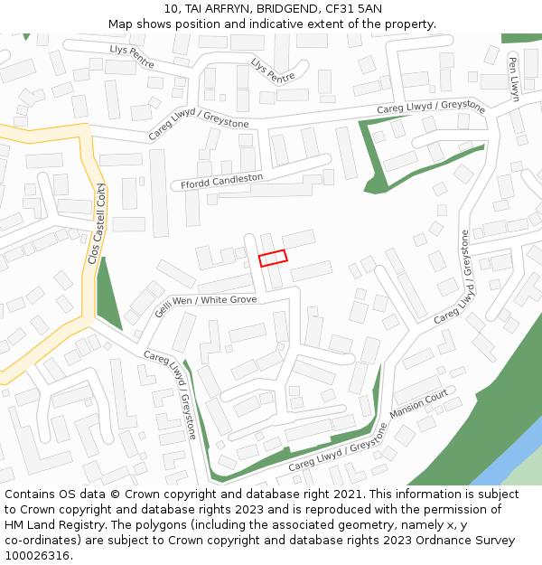 10, TAI ARFRYN, BRIDGEND, CF31 5AN: Location map and indicative extent of plot