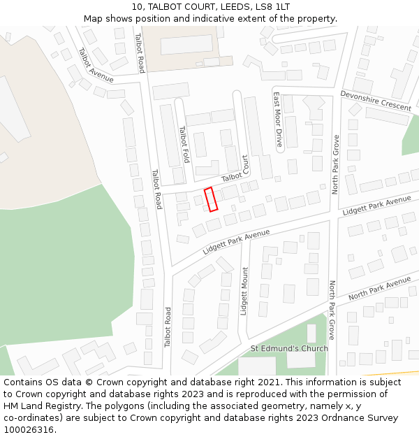 10, TALBOT COURT, LEEDS, LS8 1LT: Location map and indicative extent of plot