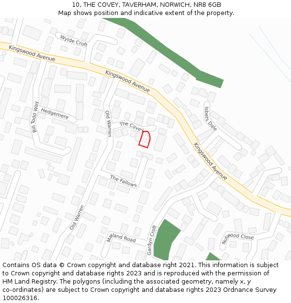 10, THE COVEY, TAVERHAM, NORWICH, NR8 6GB: Location map and indicative extent of plot