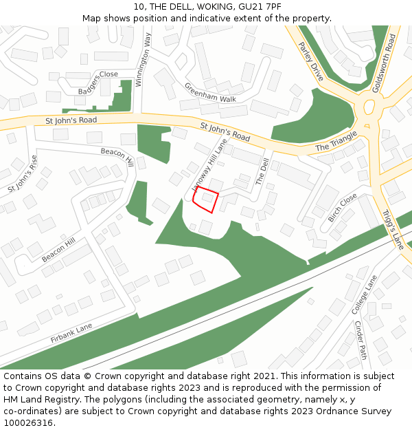 10, THE DELL, WOKING, GU21 7PF: Location map and indicative extent of plot