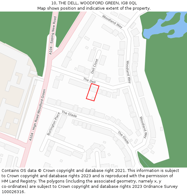 10, THE DELL, WOODFORD GREEN, IG8 0QL: Location map and indicative extent of plot