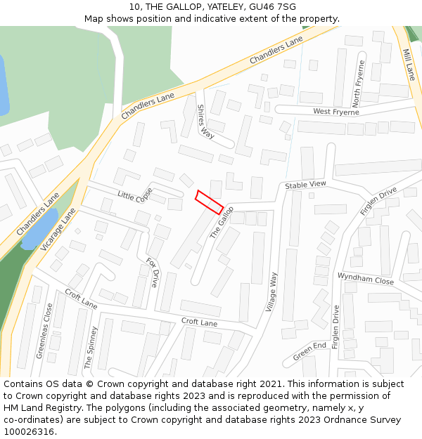 10, THE GALLOP, YATELEY, GU46 7SG: Location map and indicative extent of plot