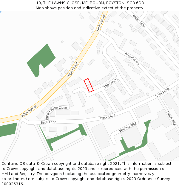 10, THE LAWNS CLOSE, MELBOURN, ROYSTON, SG8 6DR: Location map and indicative extent of plot