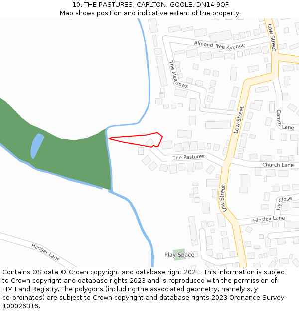 10, THE PASTURES, CARLTON, GOOLE, DN14 9QF: Location map and indicative extent of plot