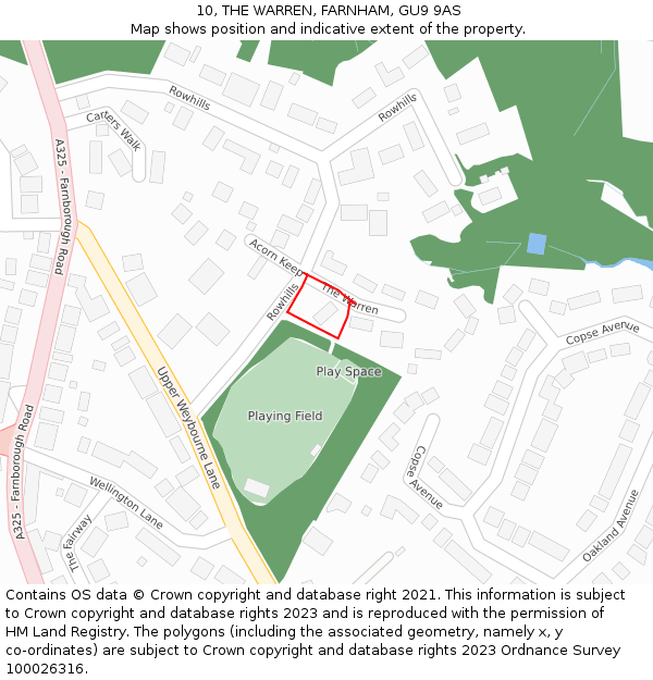 10, THE WARREN, FARNHAM, GU9 9AS: Location map and indicative extent of plot