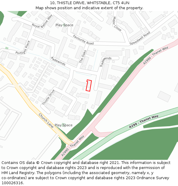 10, THISTLE DRIVE, WHITSTABLE, CT5 4UN: Location map and indicative extent of plot