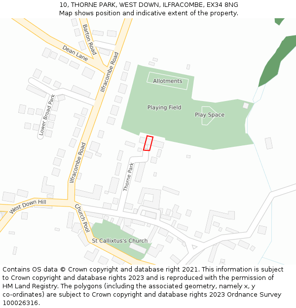 10, THORNE PARK, WEST DOWN, ILFRACOMBE, EX34 8NG: Location map and indicative extent of plot
