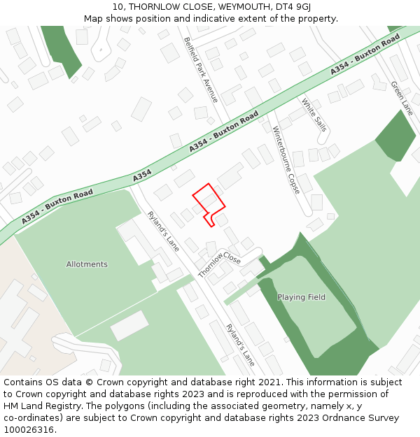 10, THORNLOW CLOSE, WEYMOUTH, DT4 9GJ: Location map and indicative extent of plot