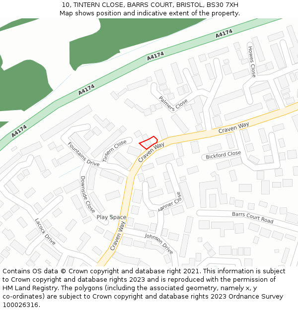 10, TINTERN CLOSE, BARRS COURT, BRISTOL, BS30 7XH: Location map and indicative extent of plot