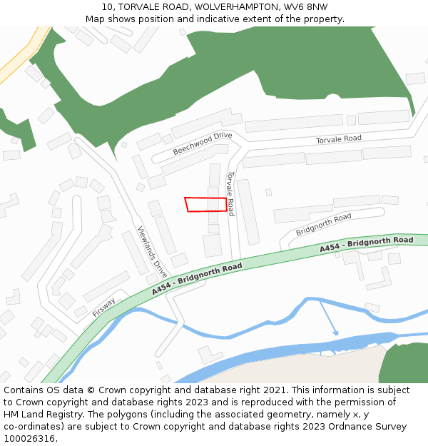 10, TORVALE ROAD, WOLVERHAMPTON, WV6 8NW: Location map and indicative extent of plot