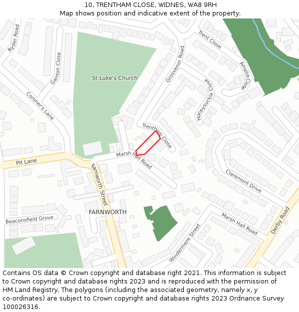 10, TRENTHAM CLOSE, WIDNES, WA8 9RH: Location map and indicative extent of plot