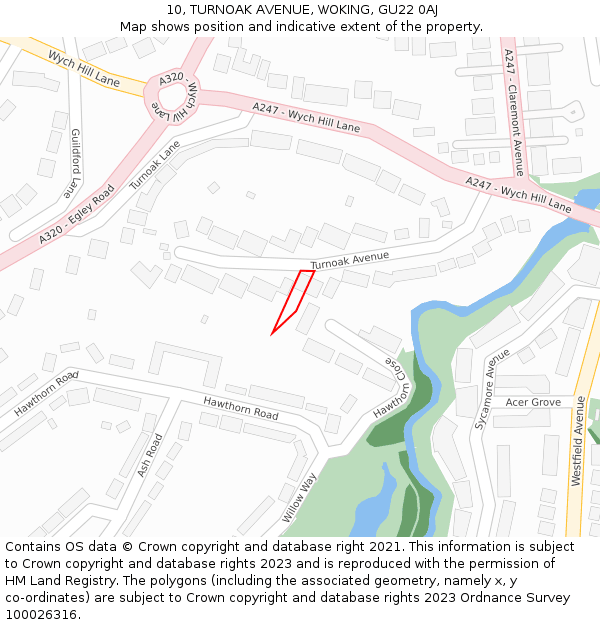 10, TURNOAK AVENUE, WOKING, GU22 0AJ: Location map and indicative extent of plot