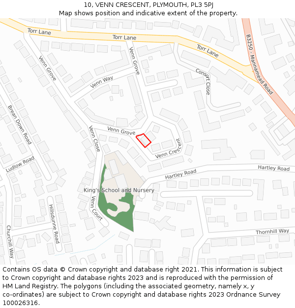 10, VENN CRESCENT, PLYMOUTH, PL3 5PJ: Location map and indicative extent of plot