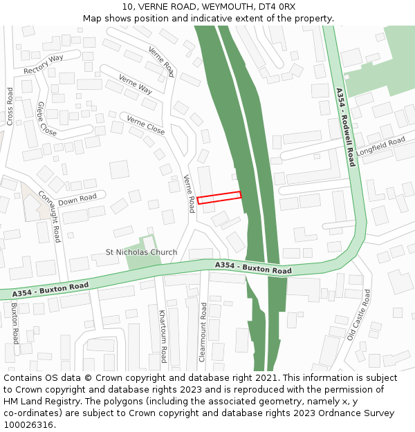 10, VERNE ROAD, WEYMOUTH, DT4 0RX: Location map and indicative extent of plot