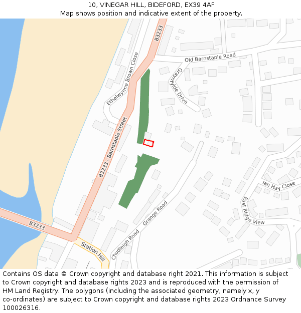 10, VINEGAR HILL, BIDEFORD, EX39 4AF: Location map and indicative extent of plot