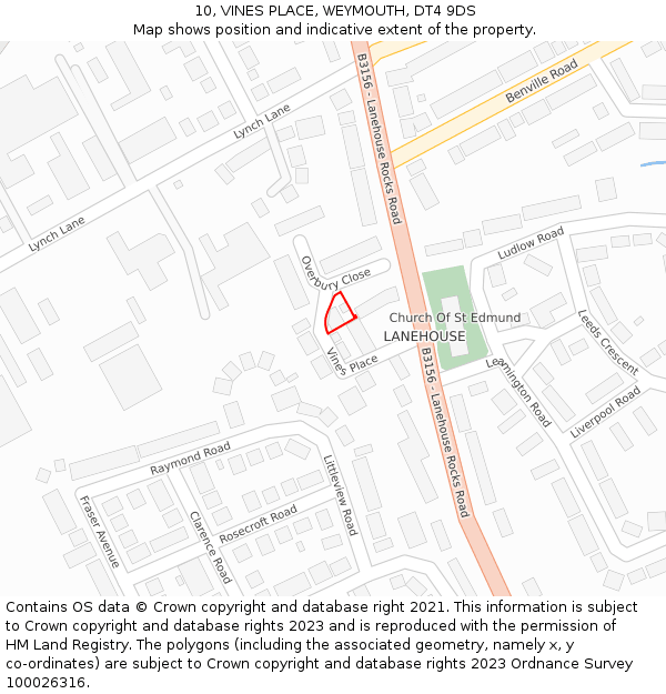 10, VINES PLACE, WEYMOUTH, DT4 9DS: Location map and indicative extent of plot