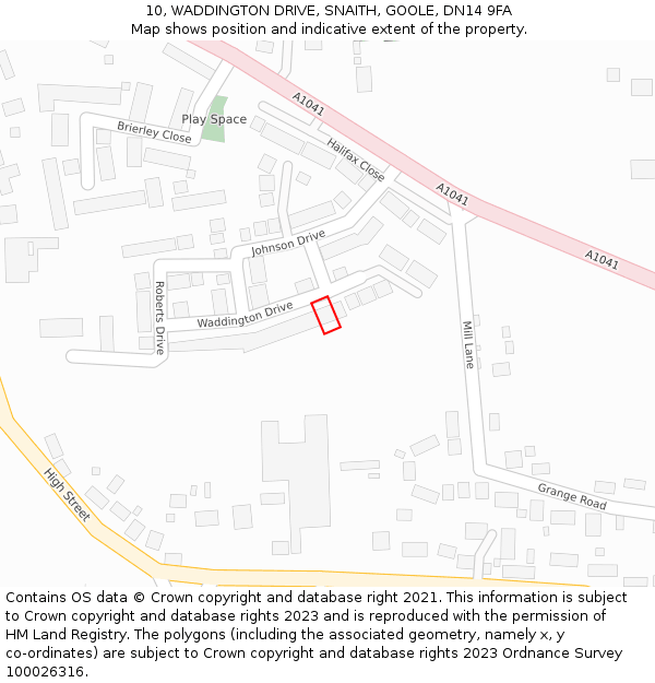 10, WADDINGTON DRIVE, SNAITH, GOOLE, DN14 9FA: Location map and indicative extent of plot